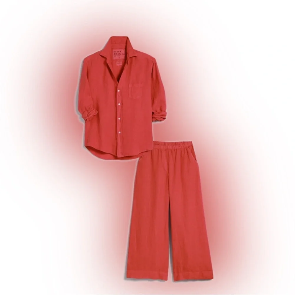 Frank & Eileen Tuscany Getaway Set Sz XS Summer Red Washed Italian Linen NEW - Picture 8 of 10